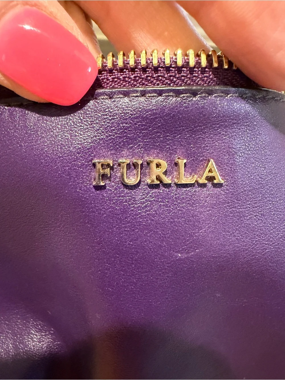 Furla Soft Purple Leather Zip Cosmetic Pouch